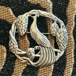 Antique art deco Sterling Danecraft peacock brooch pin